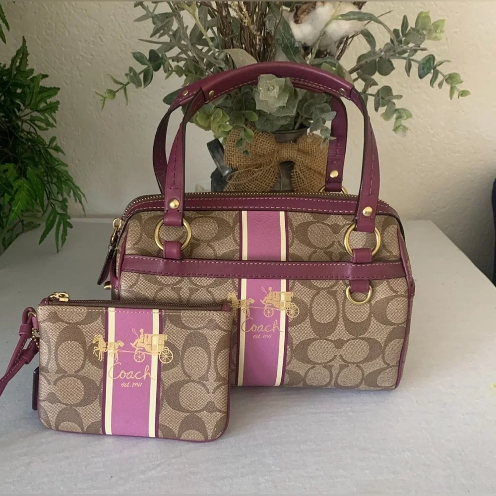 Coach RARE Mini Heritage  Satchel Signature Leather Bag and Wristlet